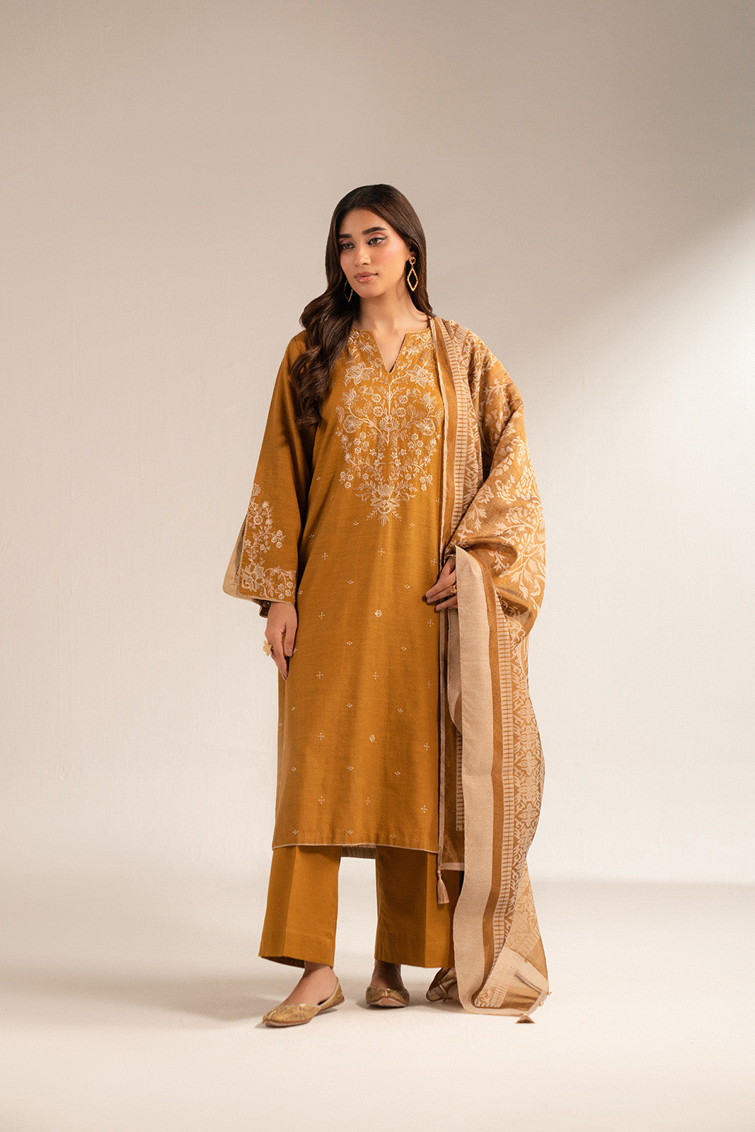 3 Piece Slub Khaddar Embroidered Suit (CS0315)