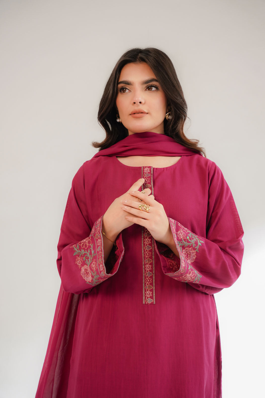 3 Piece Slub Khaddar Embroidered Suit (CS0326)