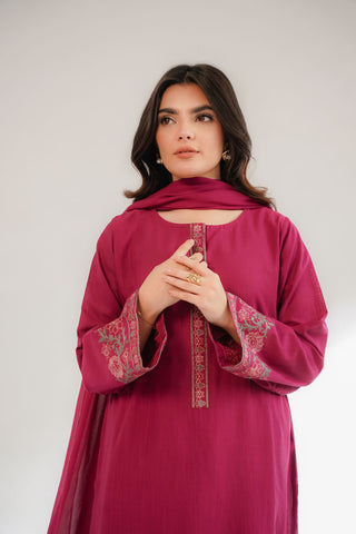 3 Piece Slub Khaddar Embroidered Suit (CS0326)