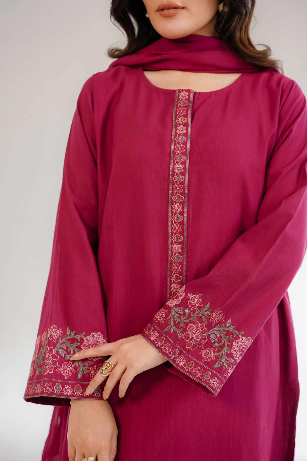 3 Piece Slub Khaddar Embroidered Suit (CS0326)
