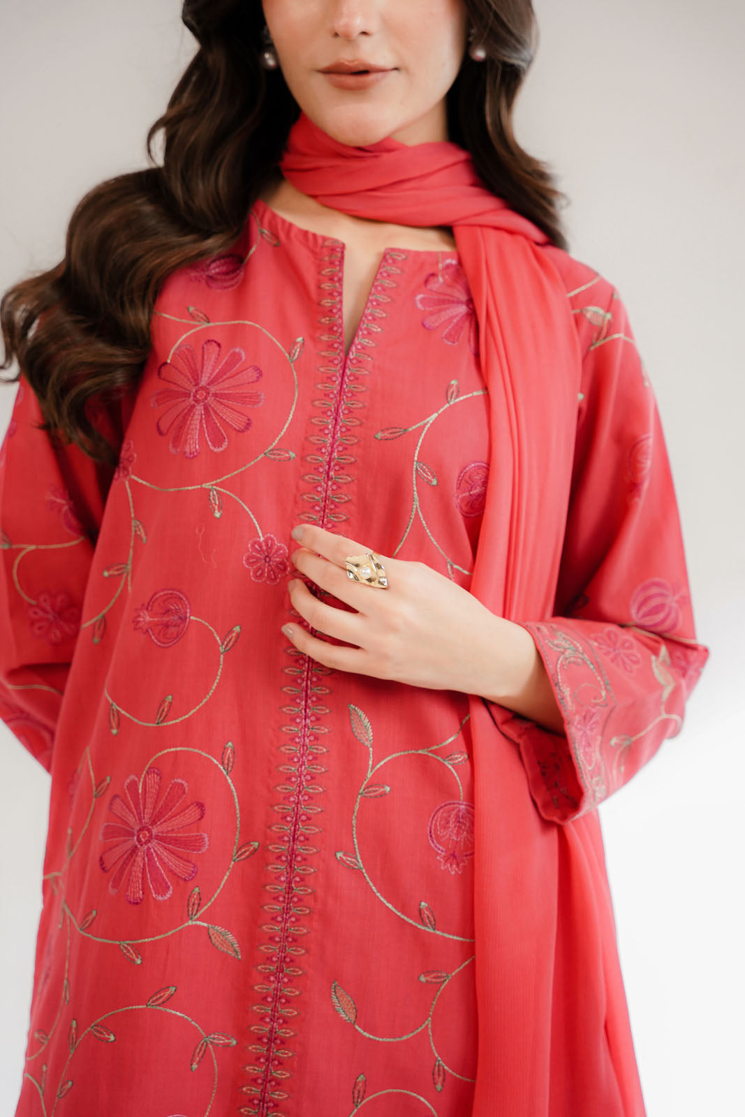 3 Piece Slub Khaddar Embroidered Suit (CS0334)