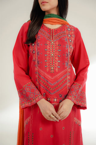 3 Piece Slub Khaddar Embroidered Suit (CS0345)