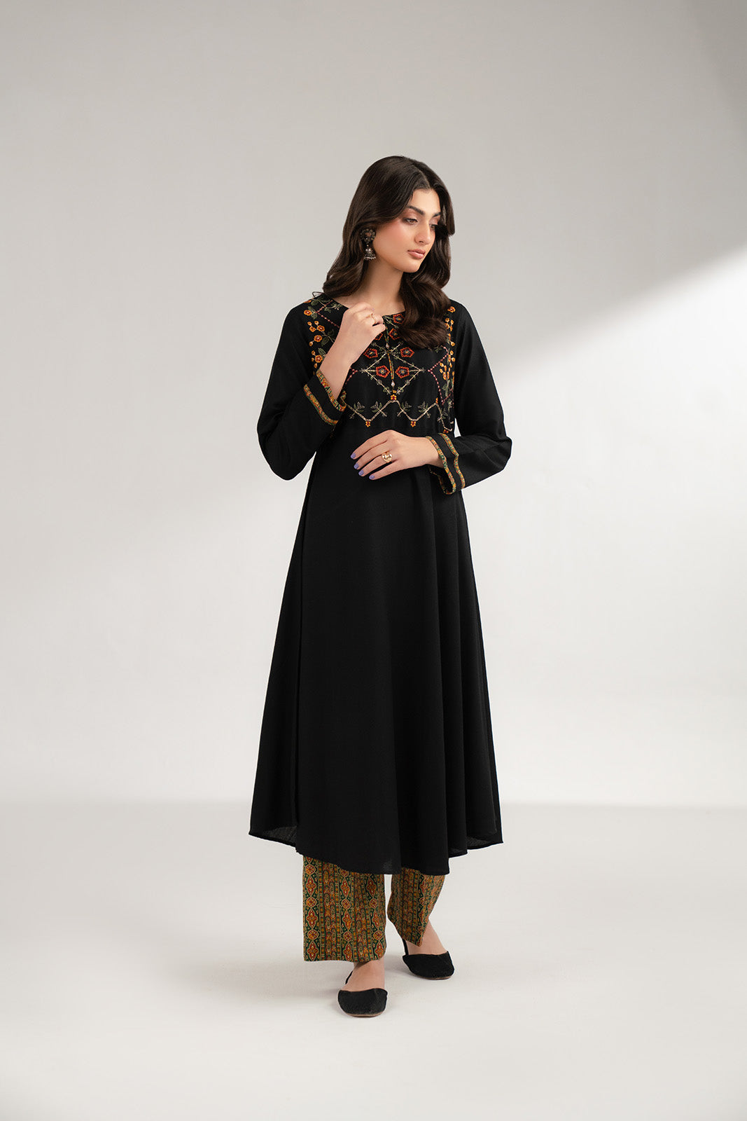 2 Piece Printed Marina Embroidered Suit (CS0347)