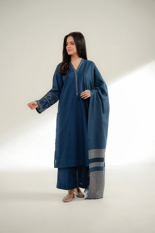 3 Piece Slub Khaddar Embroidered Suit (CS0365)