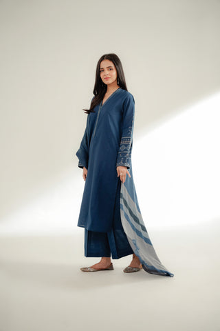 3 Piece Slub Khaddar Embroidered Suit (CS0365)