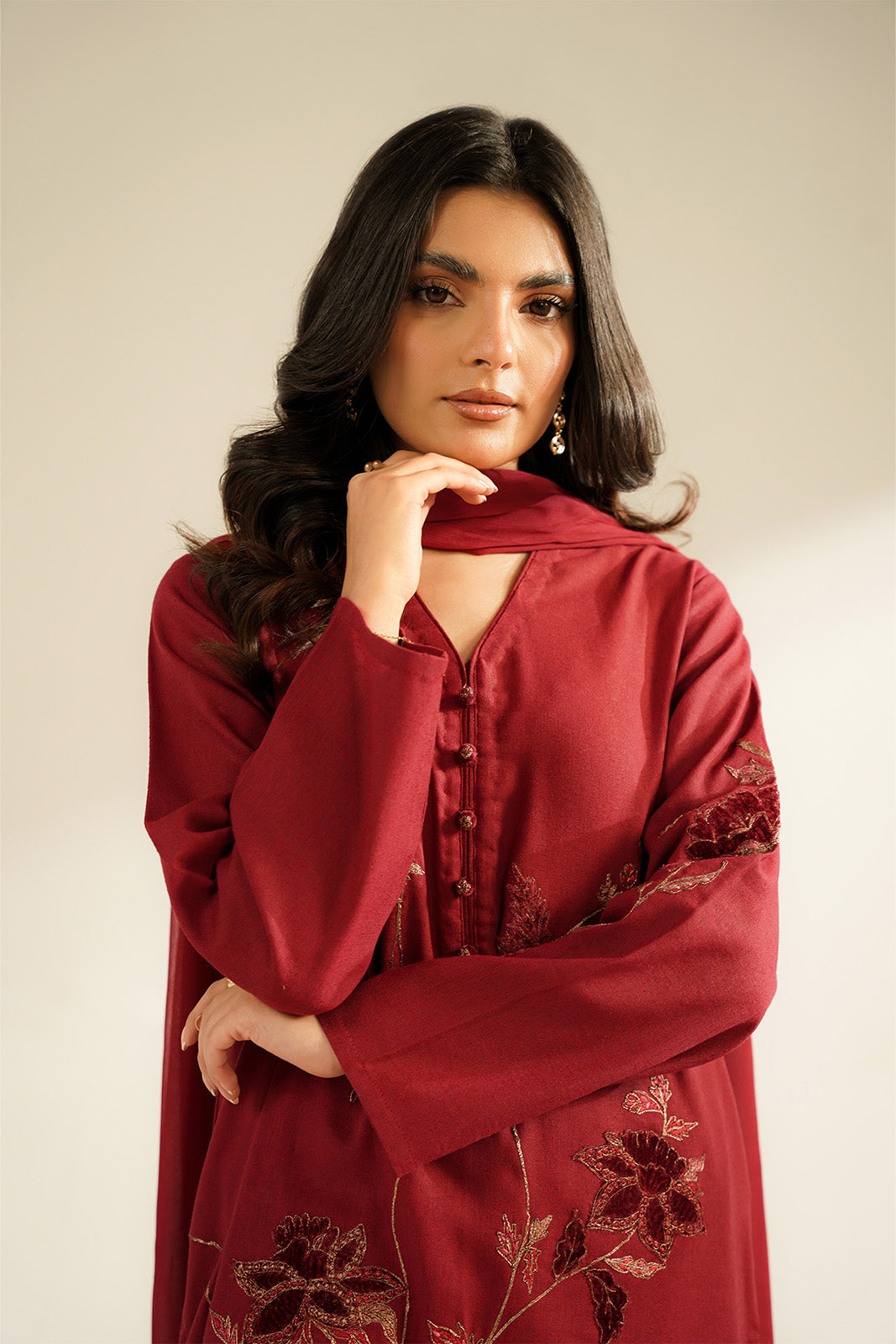 3 Piece Cotton Karandi Embroidered Suit (CS0366)