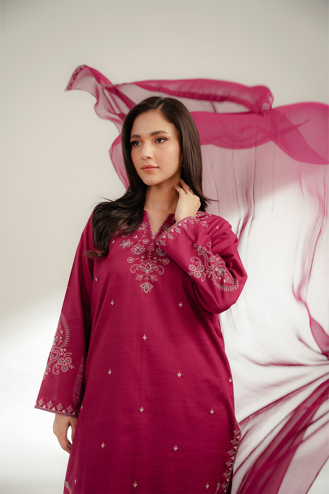 3 Piece Slub Khaddar Embroidered Suit (CS0369)