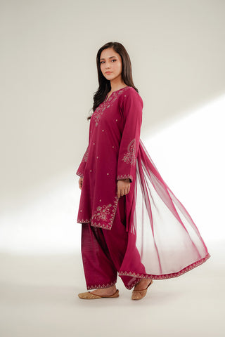 3 Piece Slub Khaddar Embroidered Suit (CS0369)