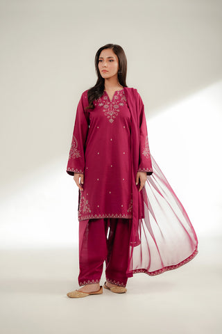 3 Piece Slub Khaddar Embroidered Suit (CS0369)