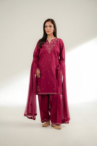 3 Piece Slub Khaddar Embroidered Suit (CS0369)