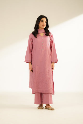 3 Piece Slub Khaddar Embroidered Suit (CS0373)