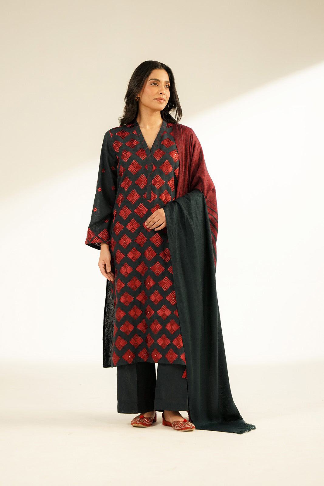 3 Piece Cotton Karandi Embroidered Suit (CS0383)