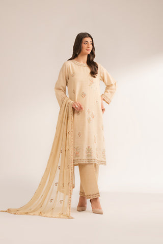 3 Piece Slub Khaddar Embroidered Suit (CS0392)