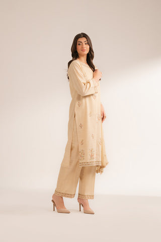 3 Piece Slub Khaddar Embroidered Suit (CS0392)
