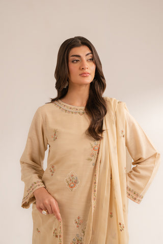 3 Piece Slub Khaddar Embroidered Suit (CS0392)