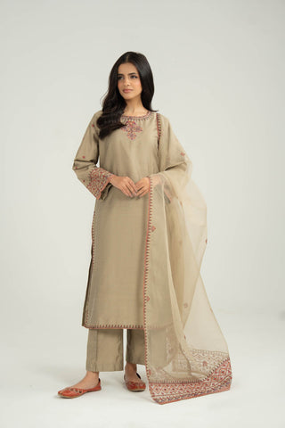 3 Piece Cotton Silk Embroidered Suit (CS0402)