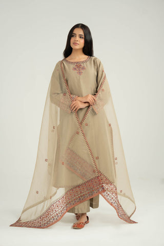 3 Piece Cotton Silk Embroidered Suit (CS0402)