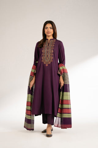 3 Piece Cotton Silk Embroidered Suit (CS0414)