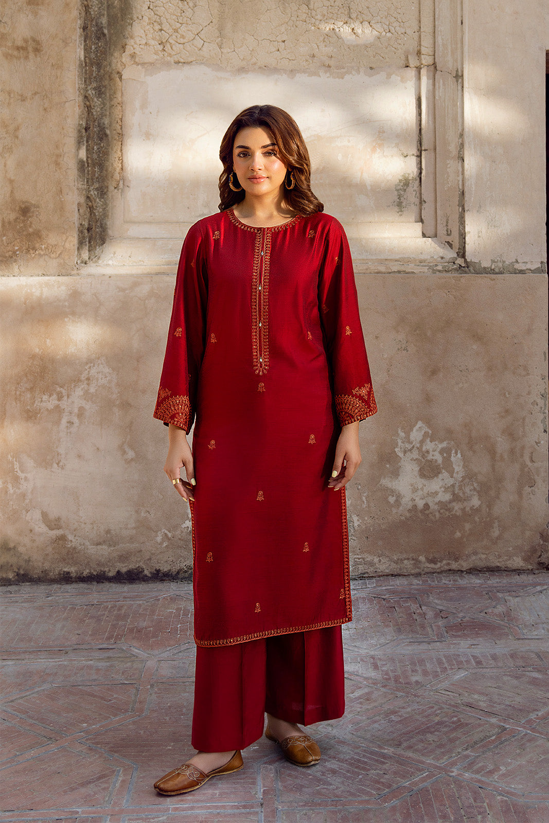 2 Piece Cotton Silk Embroidered Suit (CS0429)