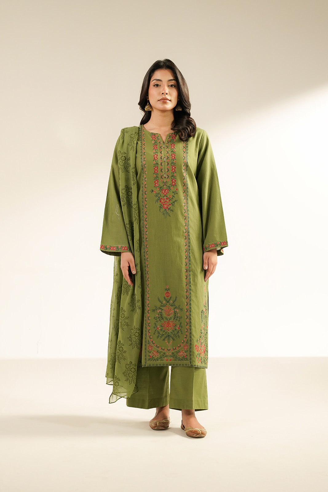 3 Piece Slub Khaddar Embroidered Suit (CS0432)