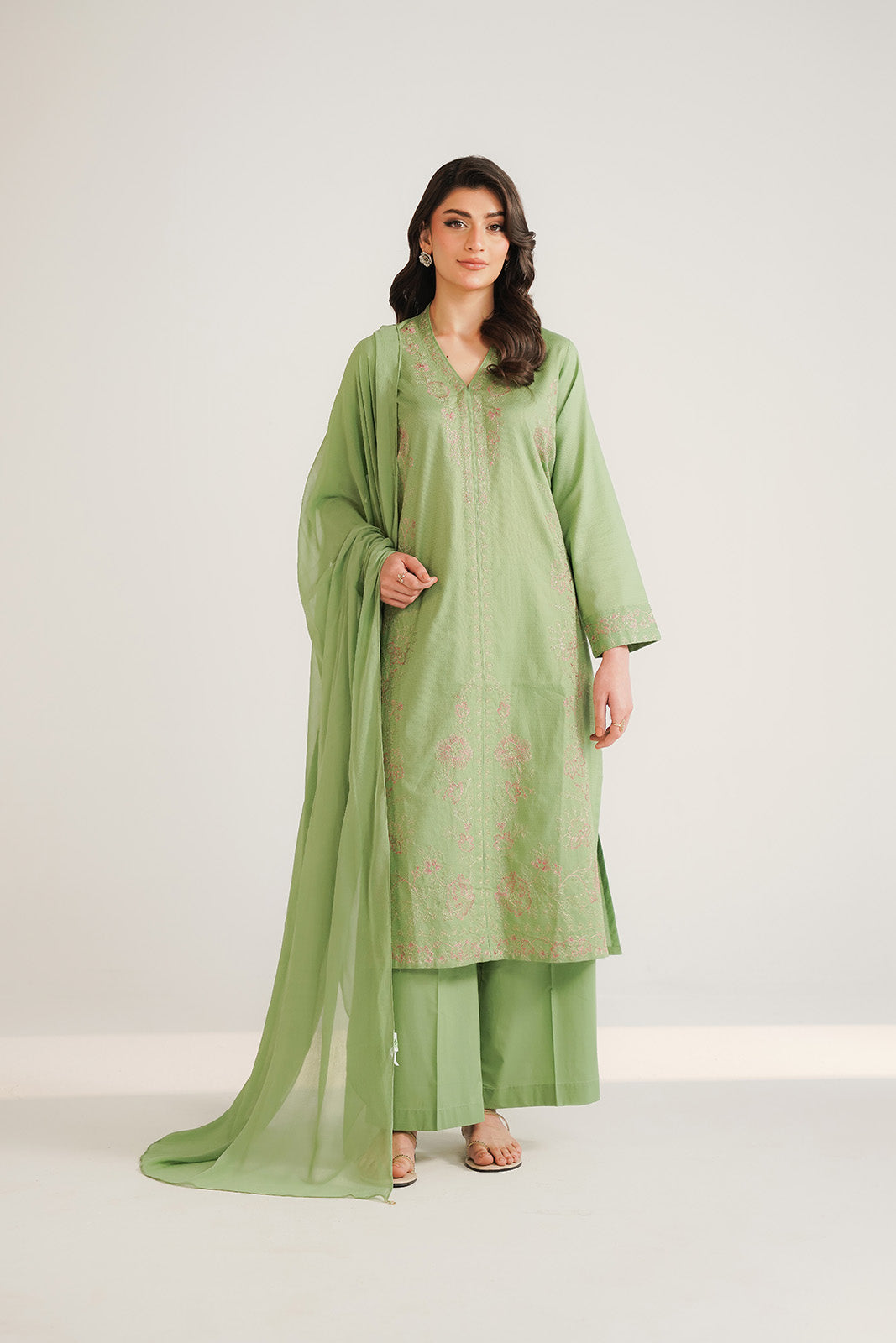 3 Piece Cotton Jacquard Embroidered Suit (CS0485)