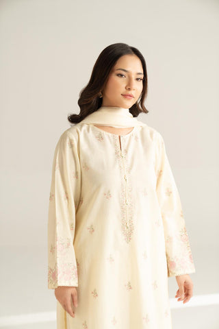 3 Piece Cotton Dobby Embroidered Suit (CS0627)