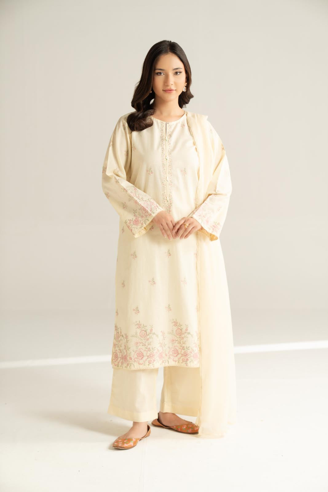 3 Piece Cotton Dobby Embroidered Suit (CS0627)