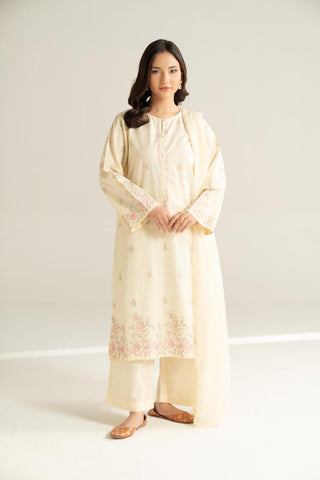 3 Piece Cotton Dobby Embroidered Suit (CS0627)