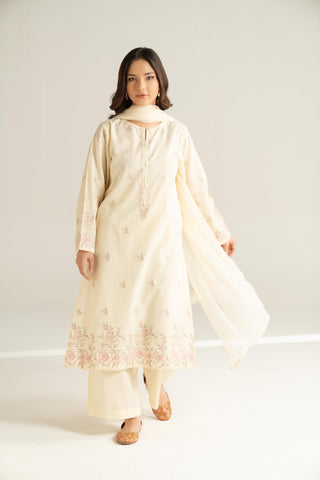 3 Piece Cotton Dobby Embroidered Suit (CS0627)