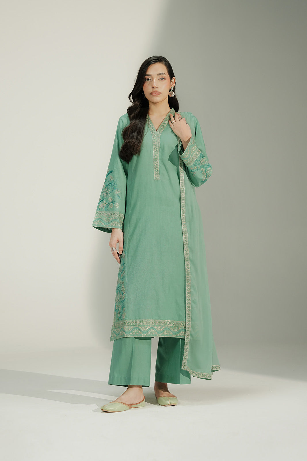 3 Piece Slub Khaddar Embroidered Suit (CS0727)