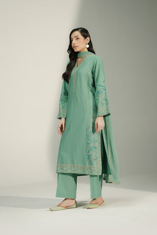 3 Piece Slub Khaddar Embroidered Suit (CS0727)