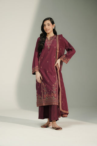 3 Piece Cotton Silk Embroidered Suit (CS0734)