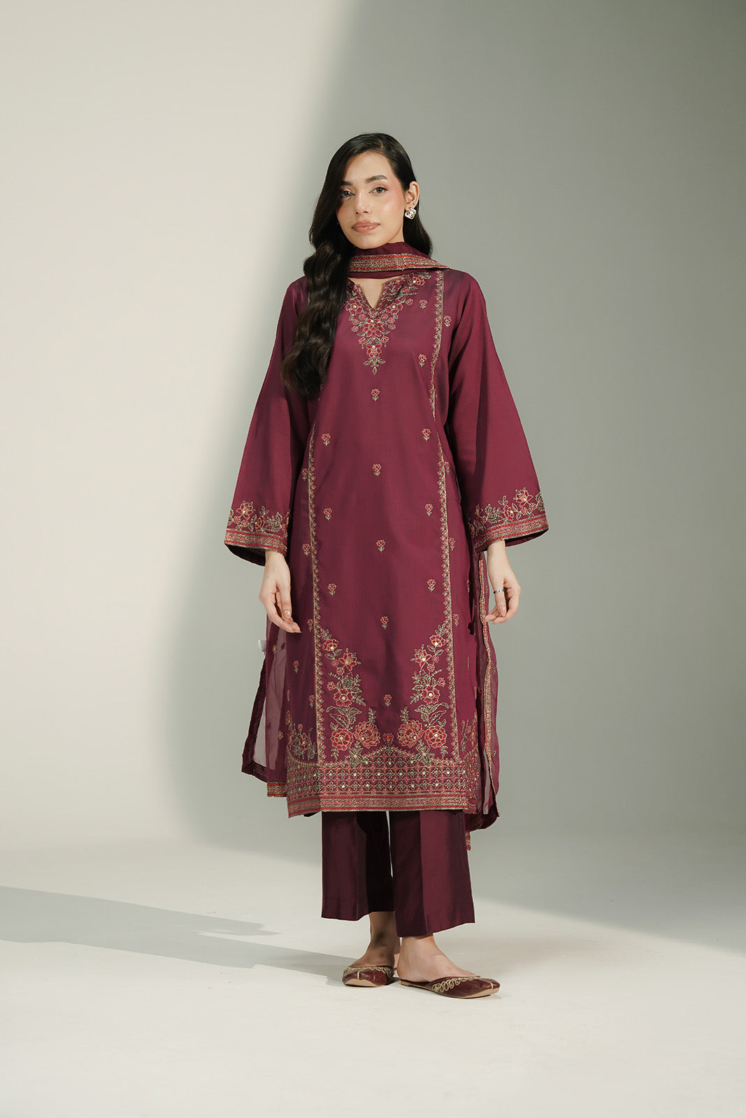 3 Piece Cotton Silk Embroidered Suit (CS0734)