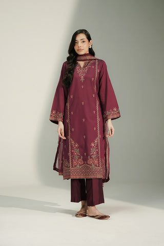 3 Piece Cotton Silk Embroidered Suit (CS0734)