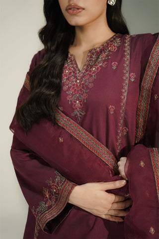 3 Piece Cotton Silk Embroidered Suit (CS0734)