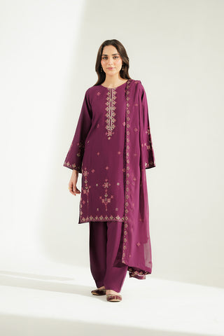 3 Piece Slub Khaddar Embroidered Suit (CS0755)
