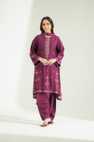 3 Piece Slub Khaddar Embroidered Suit (CS0755)