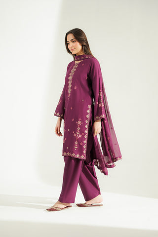 3 Piece Slub Khaddar Embroidered Suit (CS0755)