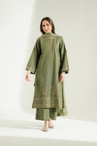3 Piece Slub Khaddar Embroidered Suit (CS0773)