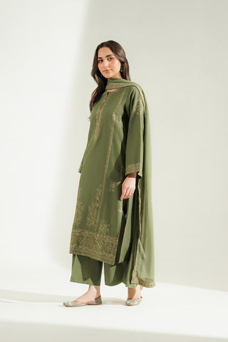 3 Piece Slub Khaddar Embroidered Suit (CS0773)