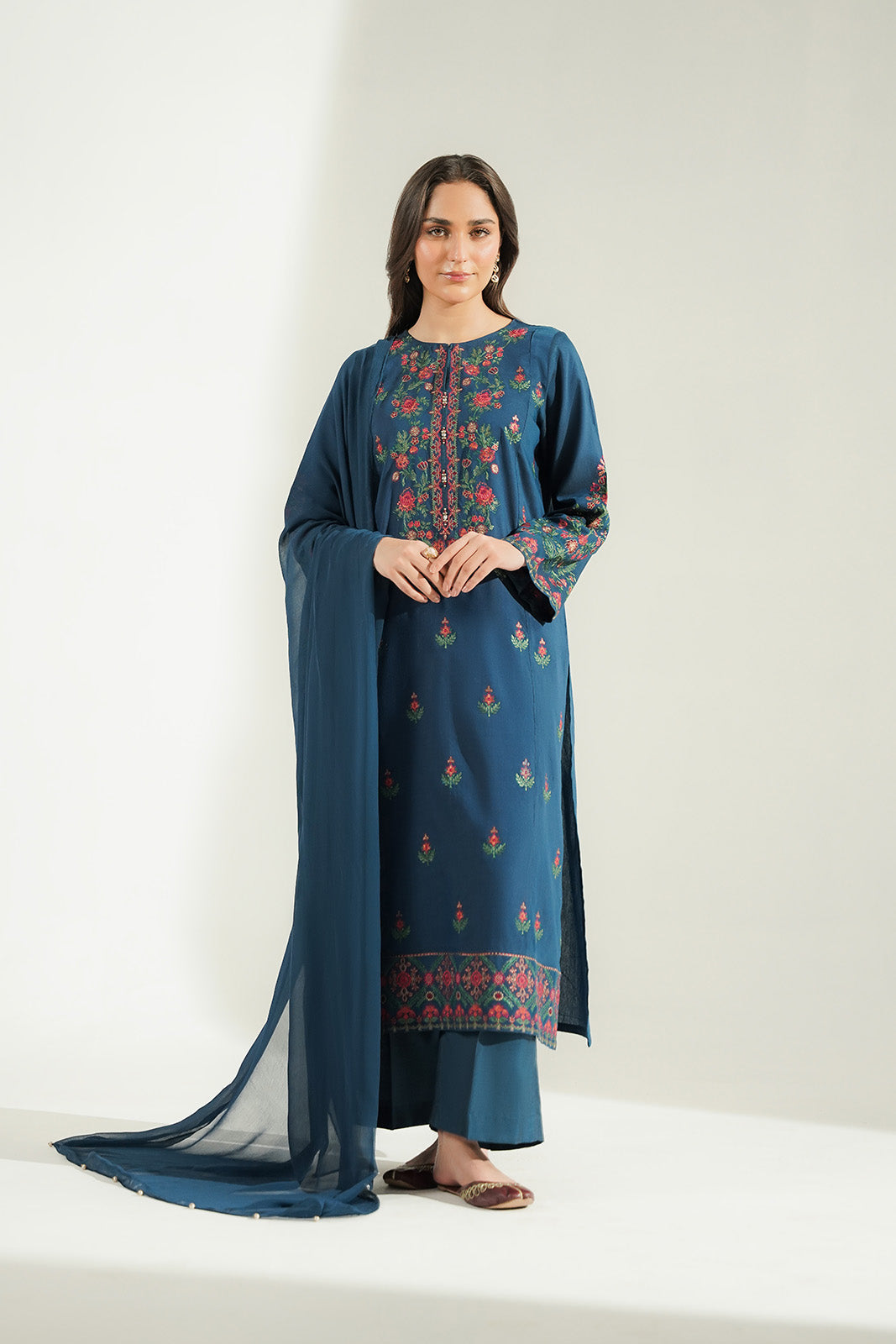 3 Piece Cotton Silk Embroidered Suit (CS0787)
