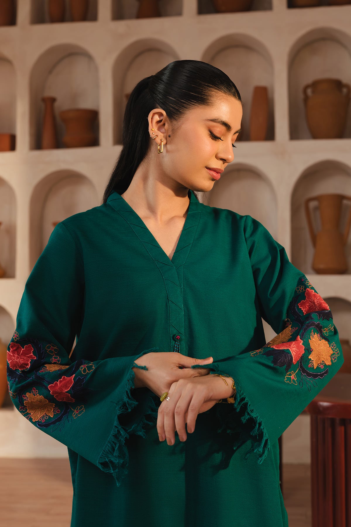 2 Piece Slub Khaddar Embroidered Suit  (AE0052)