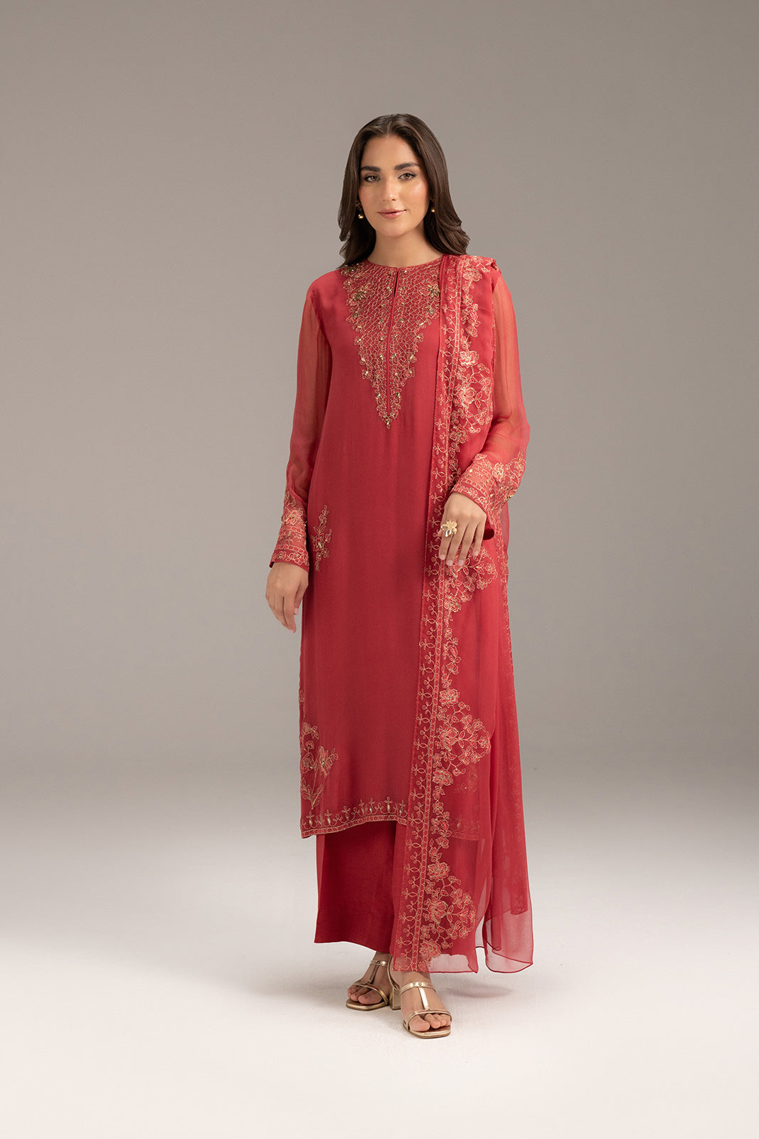 3 Piece Chiffon Embroidered Suit (FL0105)