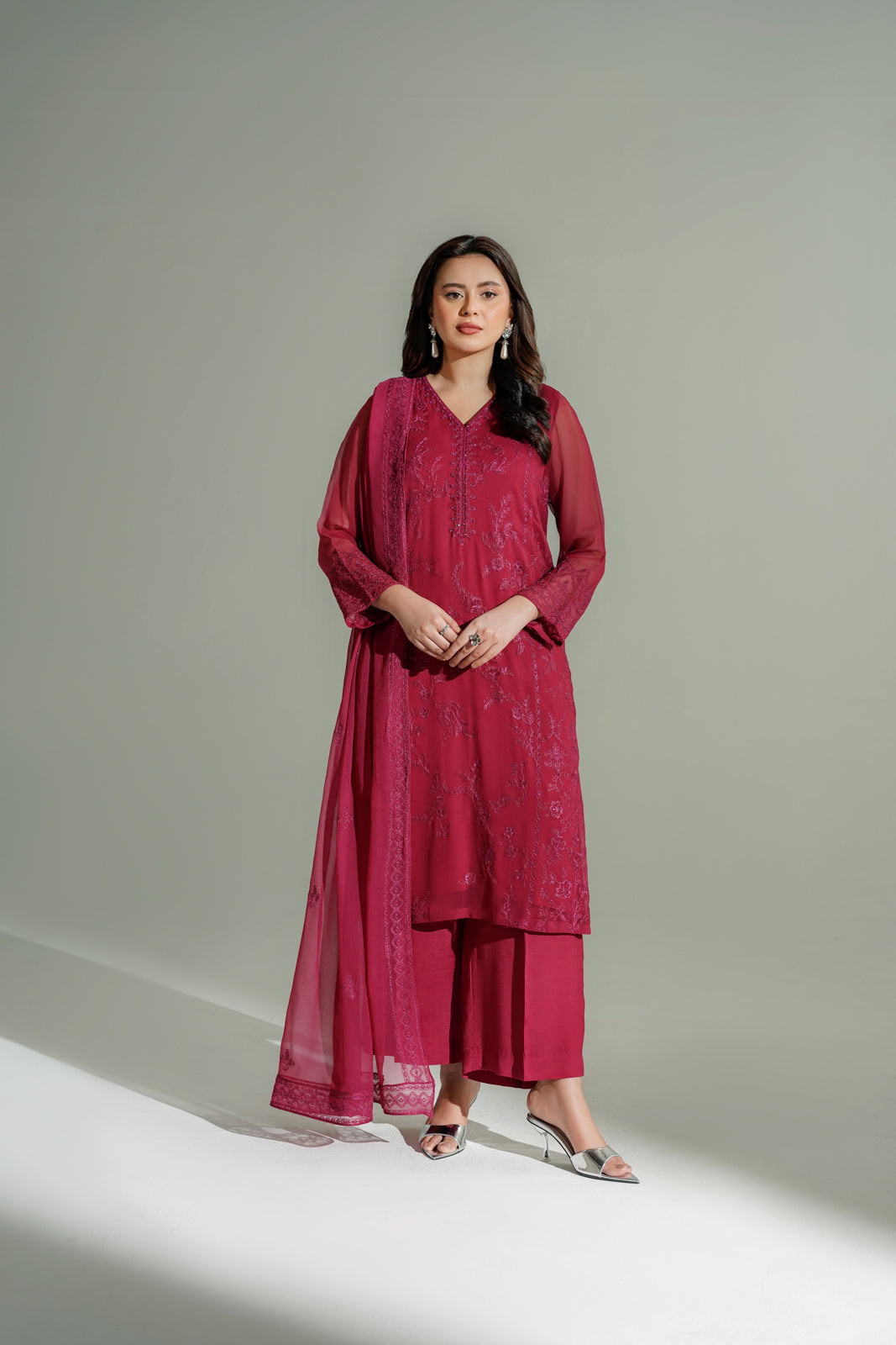 3 Piece Chiffon Embroidered Suit (FL0189)