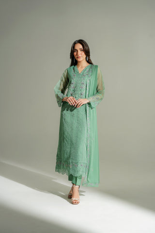 3 Piece Organza Embroidered Suit (FL0181)