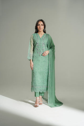 3 Piece Organza Embroidered Suit (FL0181)