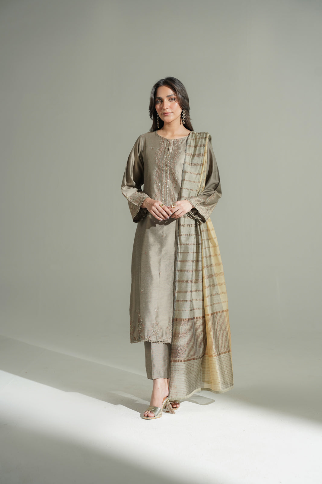 3 Piece Cotton Silk Embroidered Suit (FS0173)