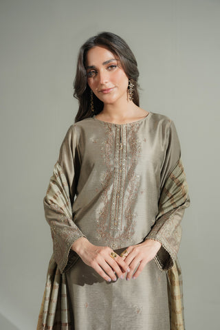 3 Piece Cotton Silk Embroidered Suit (FS0173)