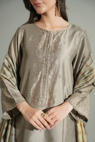 3 Piece Cotton Silk Embroidered Suit (FS0173)
