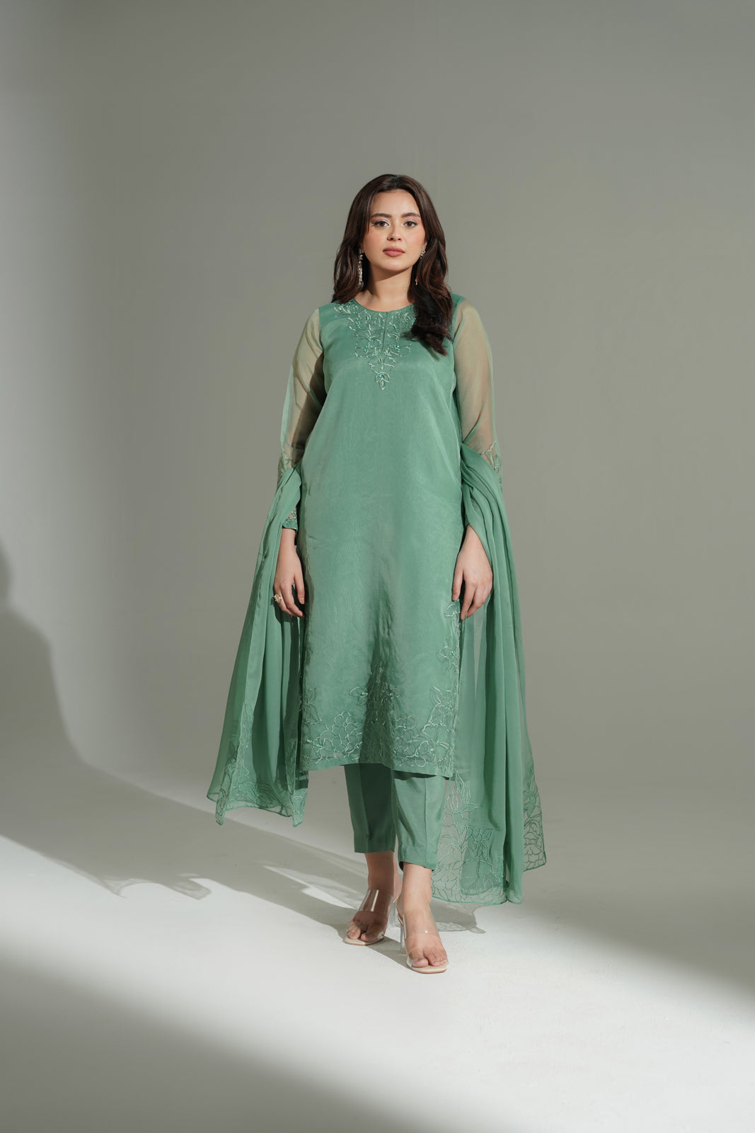 3 Piece Organza Embroidered Suit (FS0165)